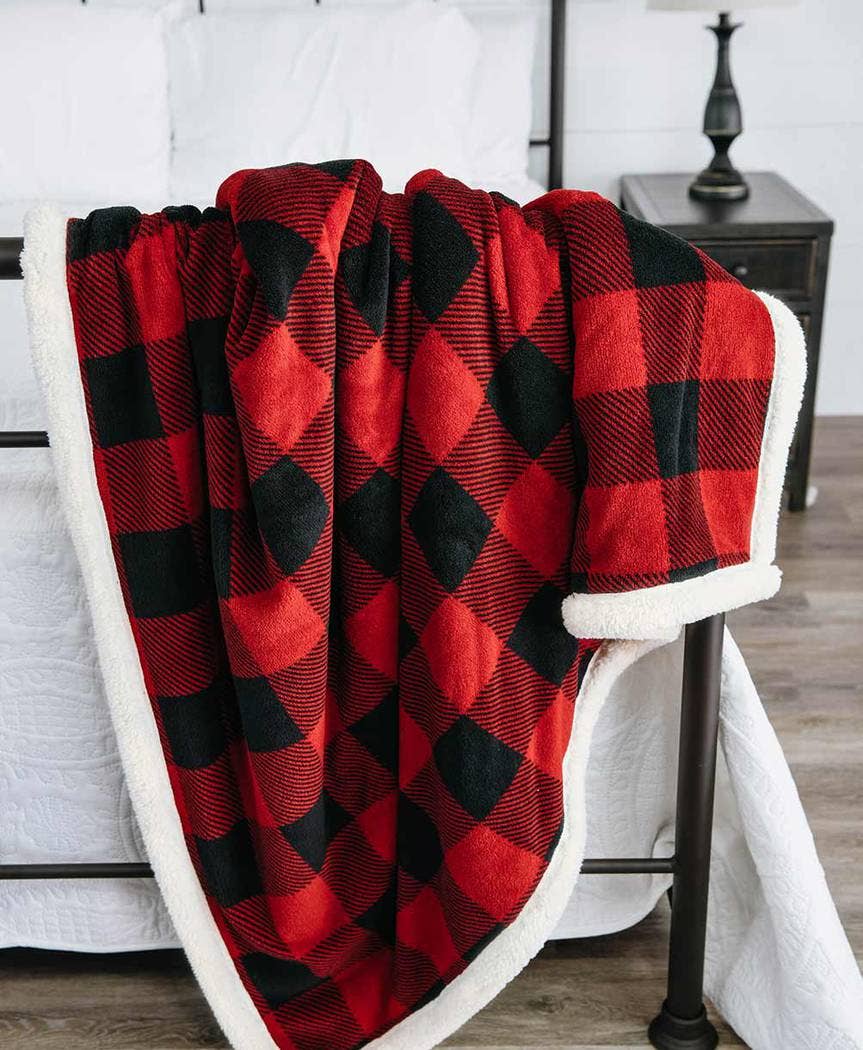 Sherpa Throw Blanket Buffalo Plaid