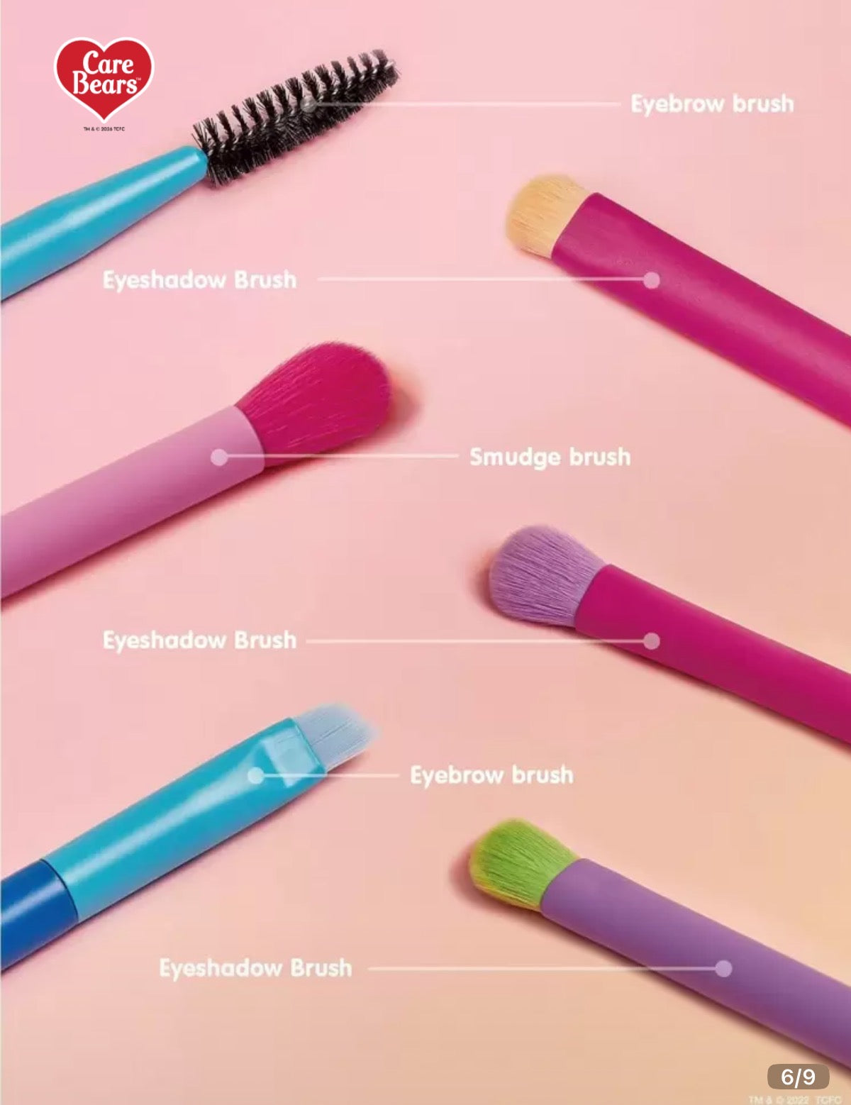 Care Bear Makeup Brush Set w Pink Bear Bag