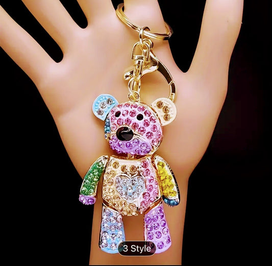 Colorful All-Crystal Big Bear Keychain