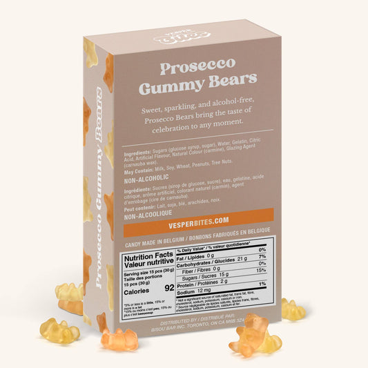 Prosecco Bear Gummies, Chewy Candies, Alcohol-Free