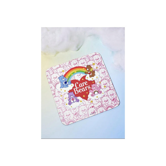 Care Bears square pink rainbow mouse pad full view