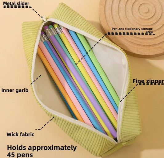 Soft corduroy zippered pencil case