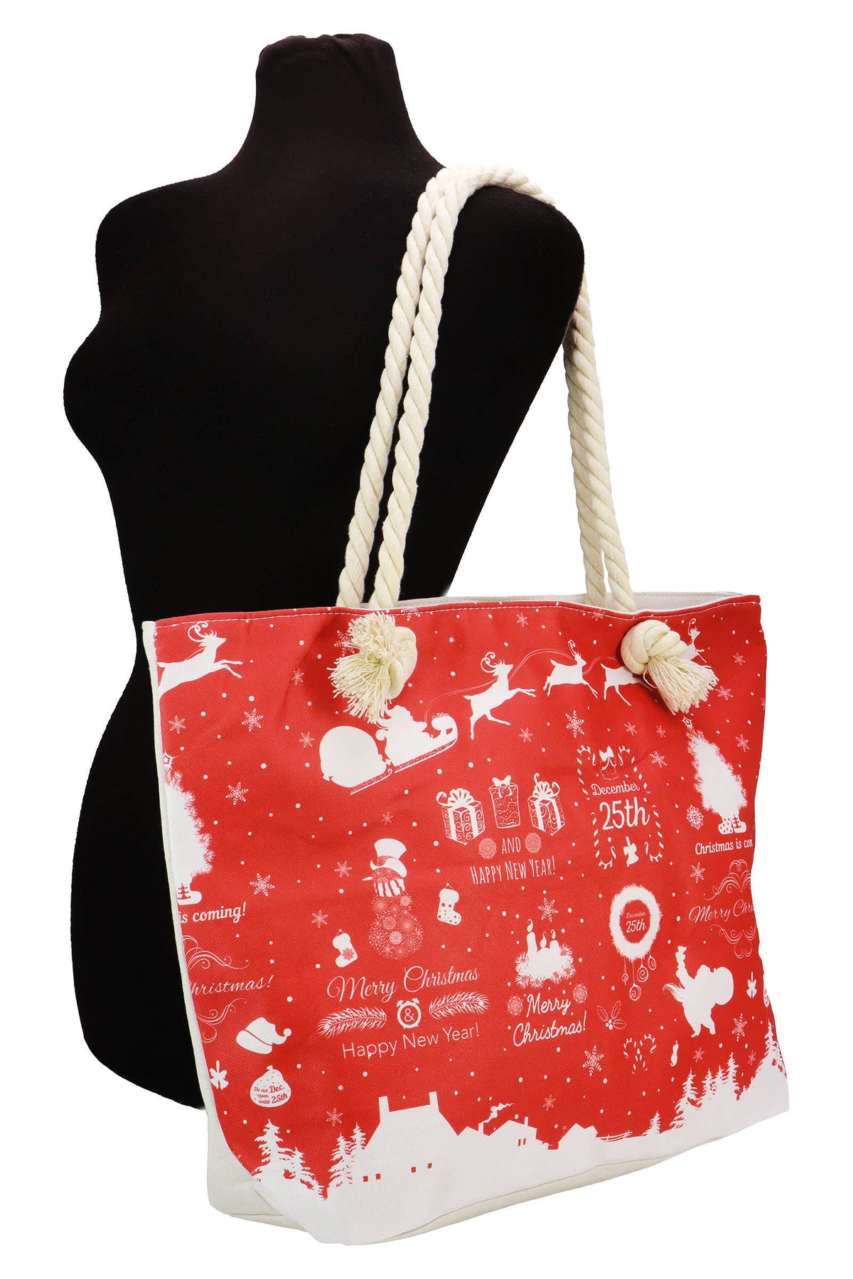 Christmas Winter Village Zipper Canvas Tote Bag