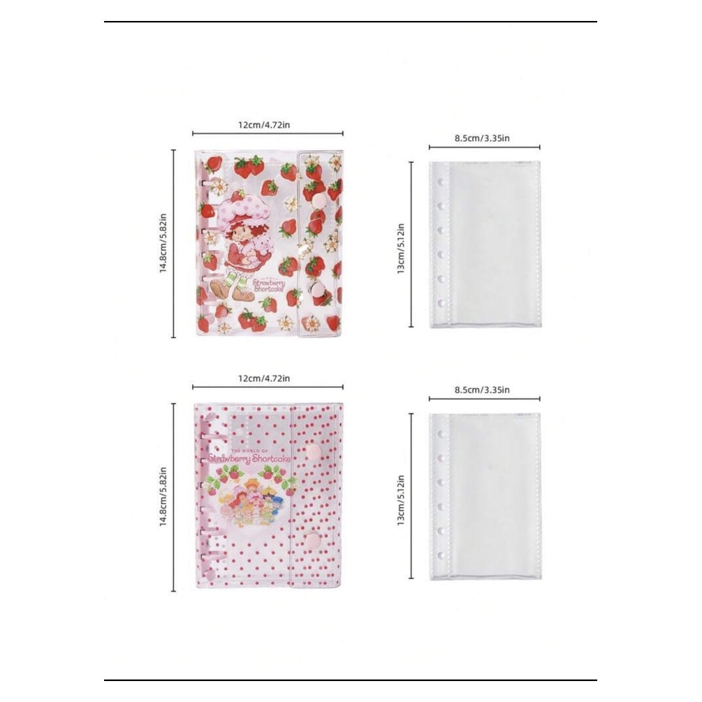 Strawberry Shortcake acrylic loose-leaf binder size guide on white background