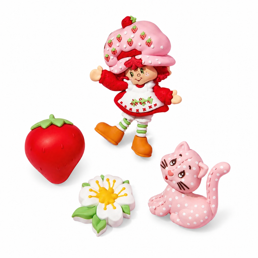 Strawberry Shortcake refrigerator magnet set arranged on white background