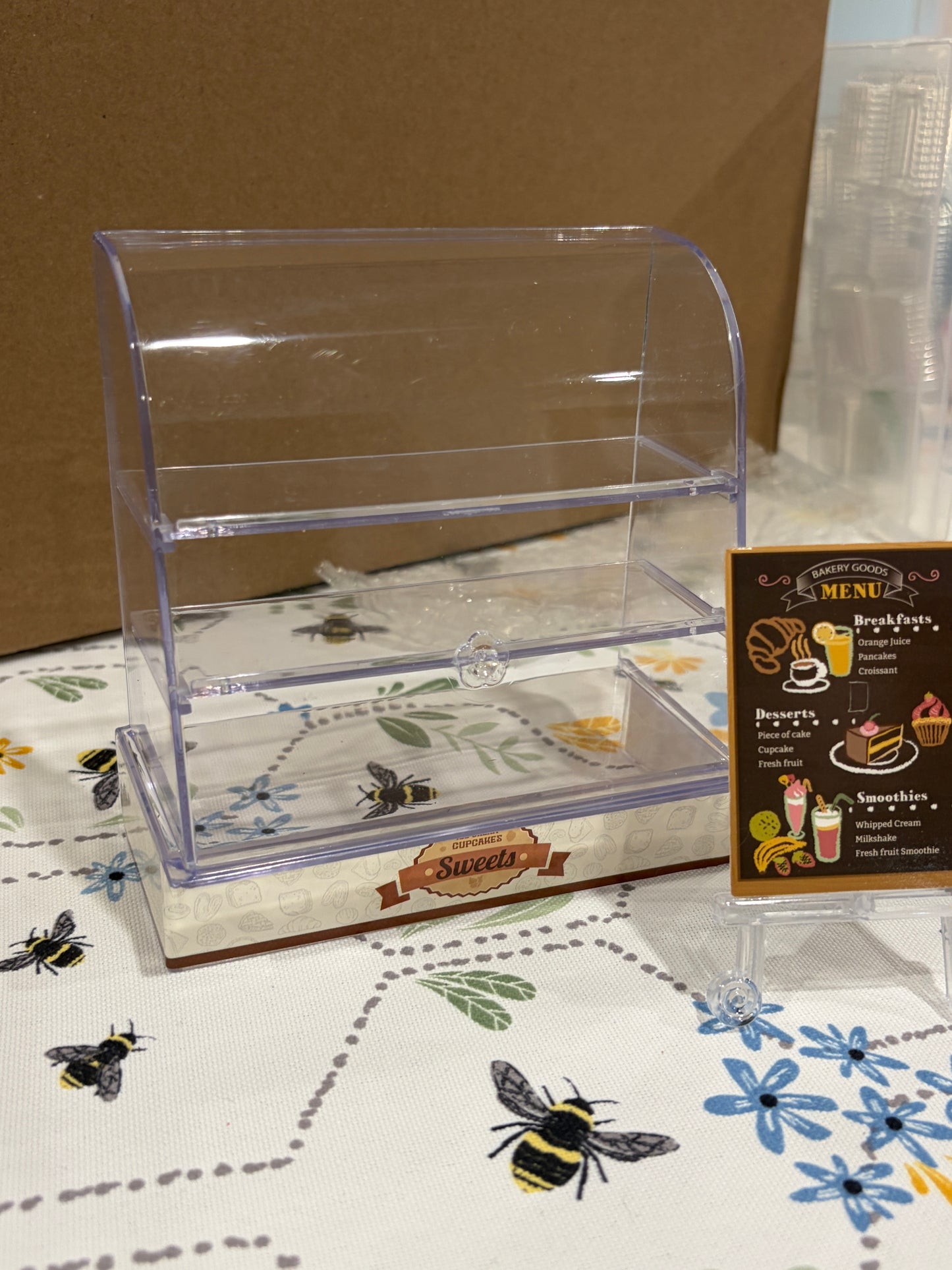 Miniature Bakery & Dessert Display Showcase with Menu Sign
