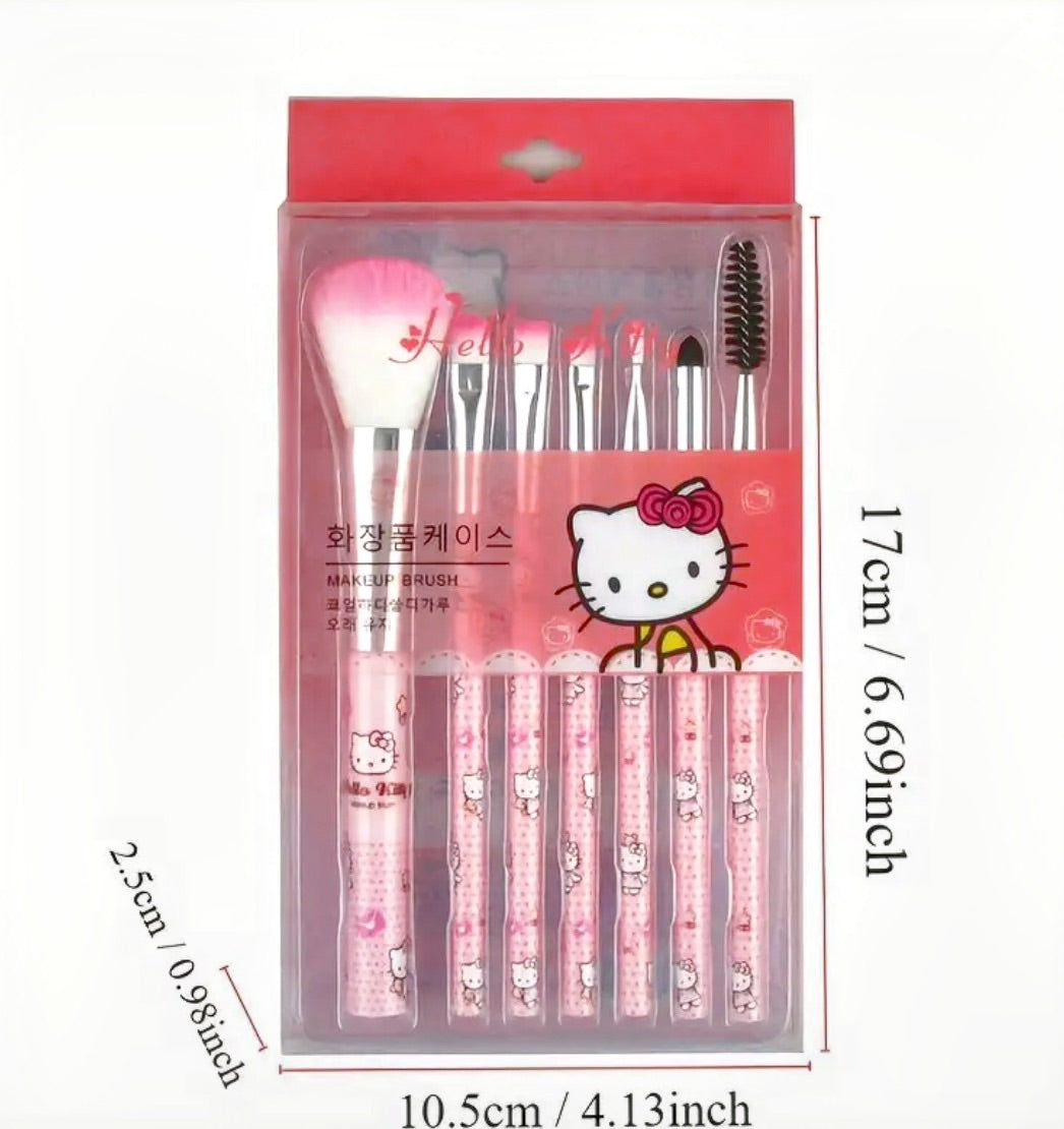 Hello Kitty Pink Cartoon Makeup Brush Set – 7 Piece
