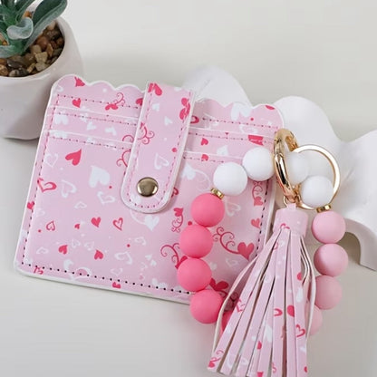 Beaded card wristlet wallet