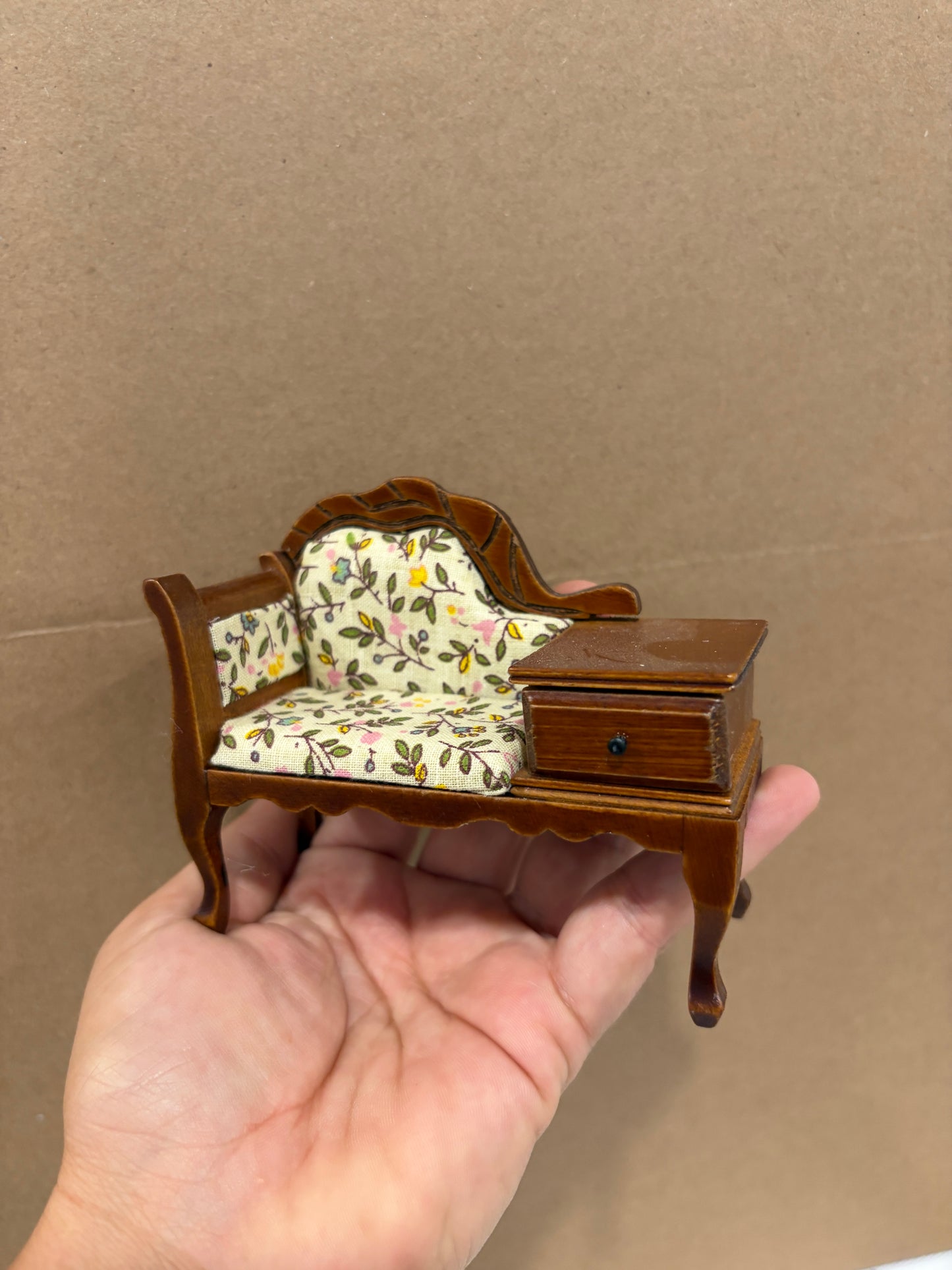 1:12 Scale Miniature Antique Floral Telephone Bench