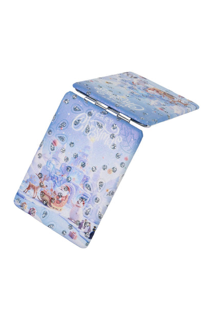 Blue Christmas Wonderland Glitter Compact Mirror