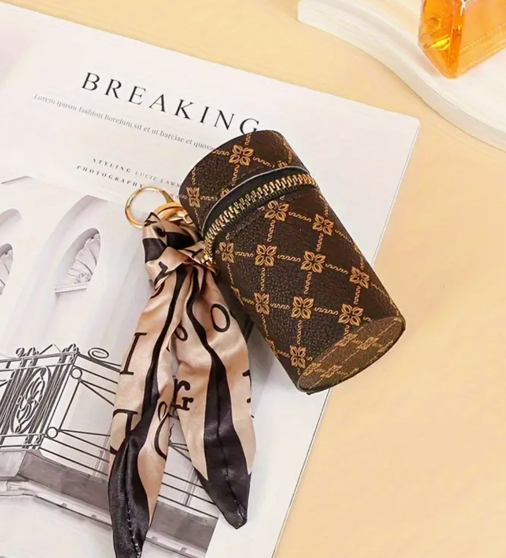 Vintage Synthetic Leather Keychain - Lipstick Holder