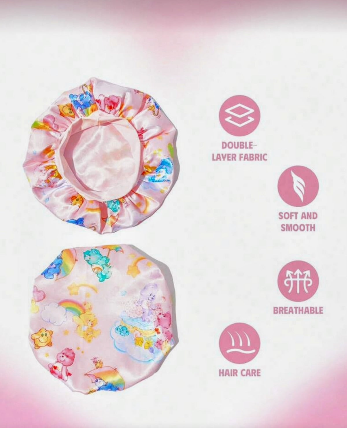 Care Bears Pink Heart & Rainbow Cloud Double-Layer Hair Care Cap