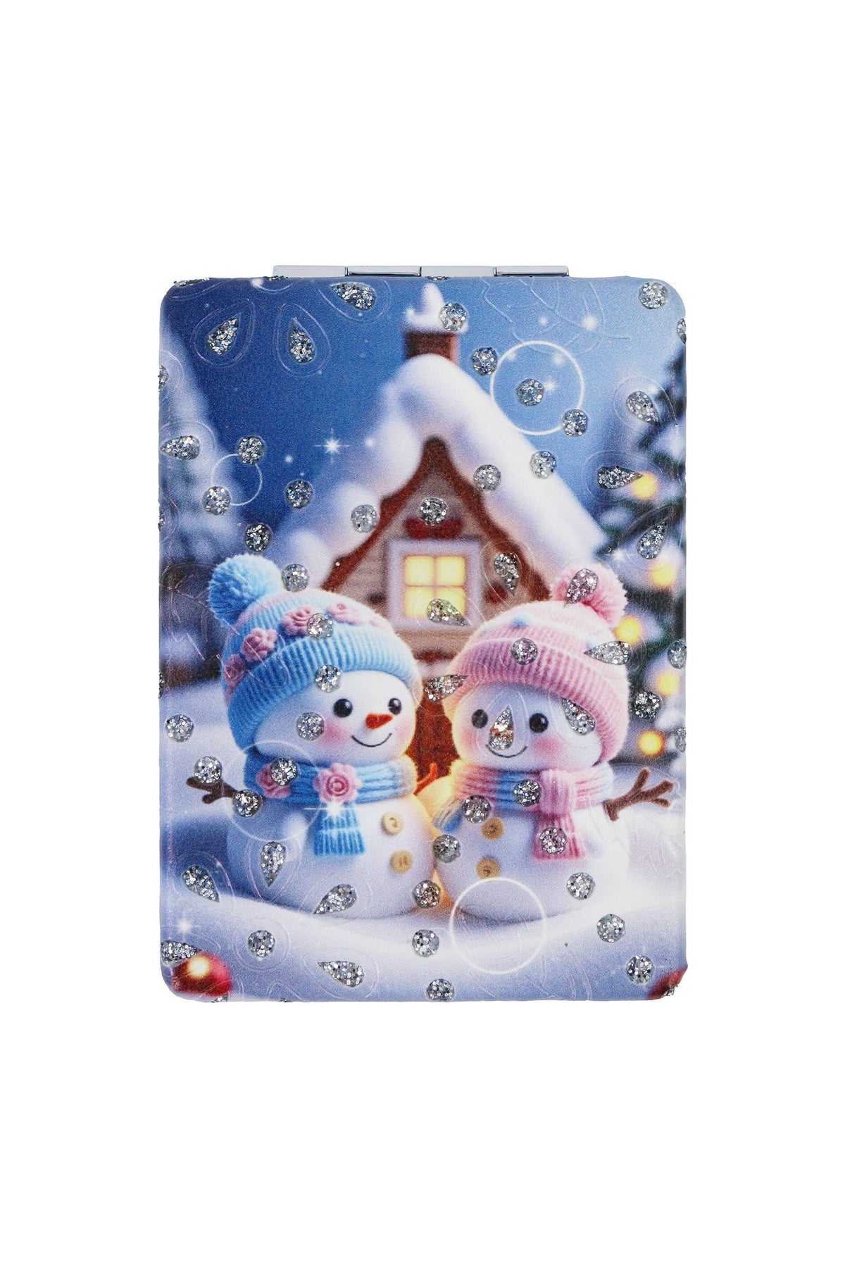 Blue Christmas Wonderland Glitter Compact Mirror