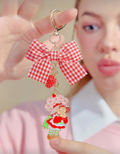 Strawberry Shortcake Plaid Bowknot Bag Charm