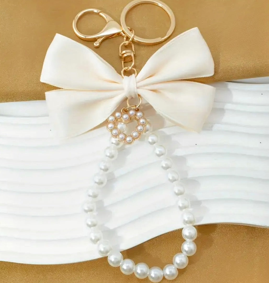 Women’s Elegant Bow & Beaded Bag Charm – European Style Accessory