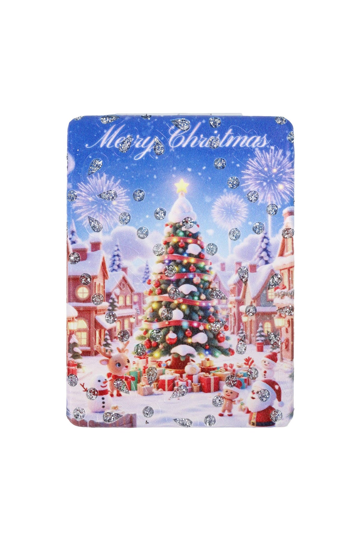 Blue Christmas Wonderland Glitter Compact Mirror