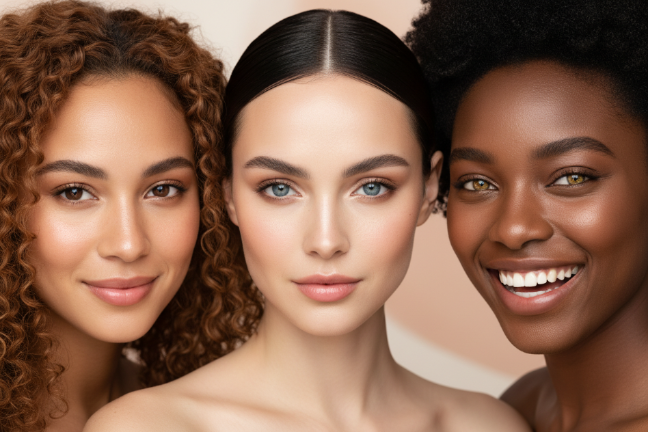 3 beautiful woman close up on beautiful faces 