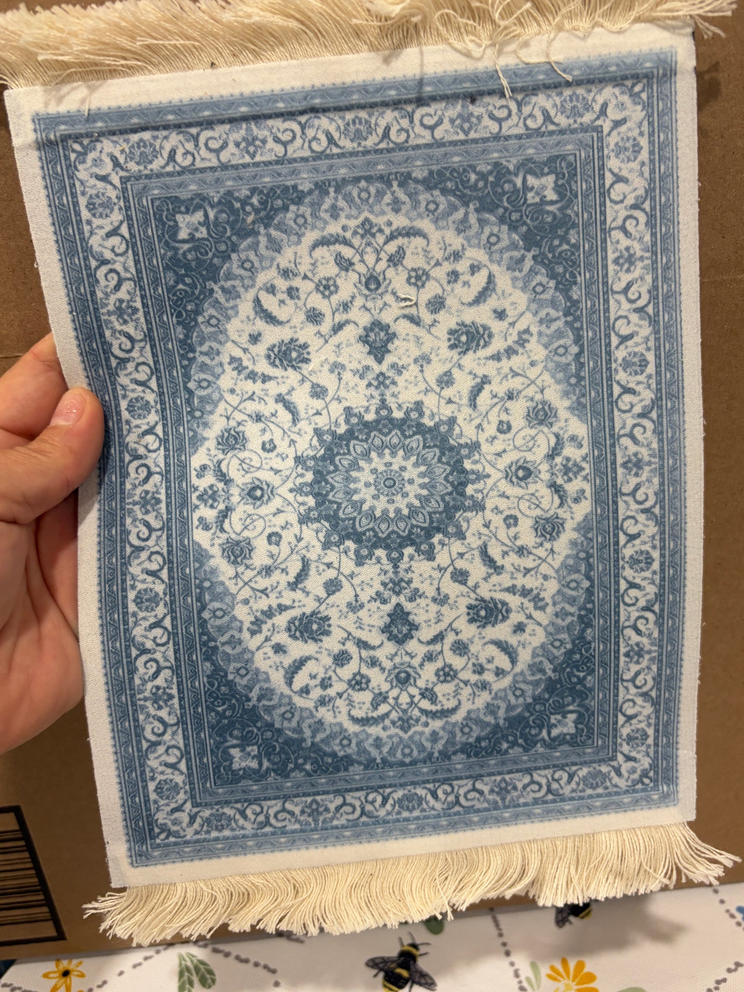 1:12 Scale Miniature Blue & Cream Vintage Area Rug