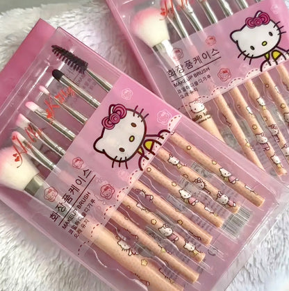 Hello Kitty Pink Cartoon Makeup Brush Set – 7 Piece