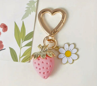 Resin Strawberry Flower Bag Charm