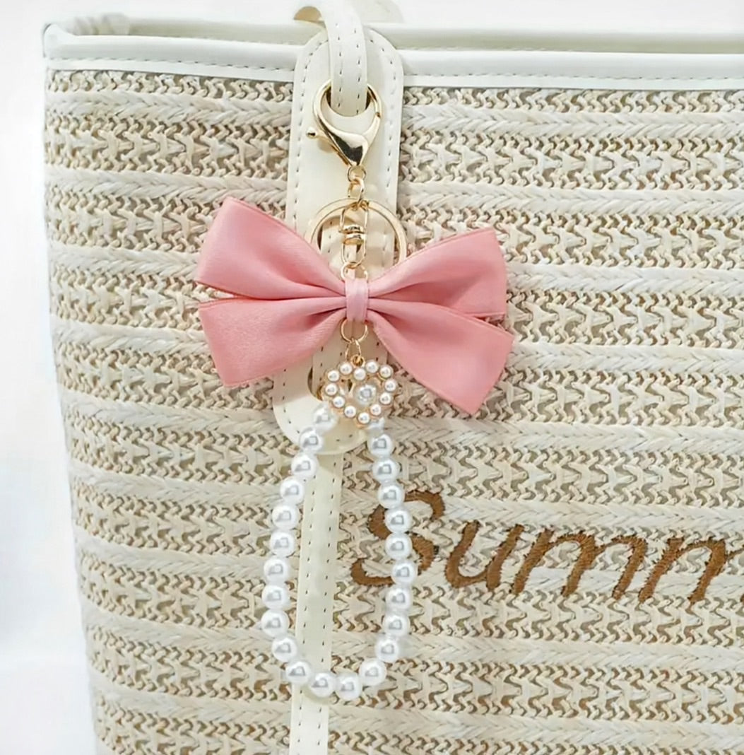 Women’s Elegant Bow & Beaded Bag Charm – European Style Accessory