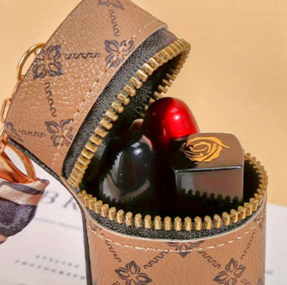 Vintage Synthetic Leather Keychain - Lipstick Holder