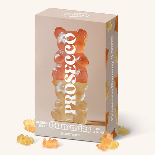 Prosecco Bear Gummies, Chewy Candies, Alcohol-Free