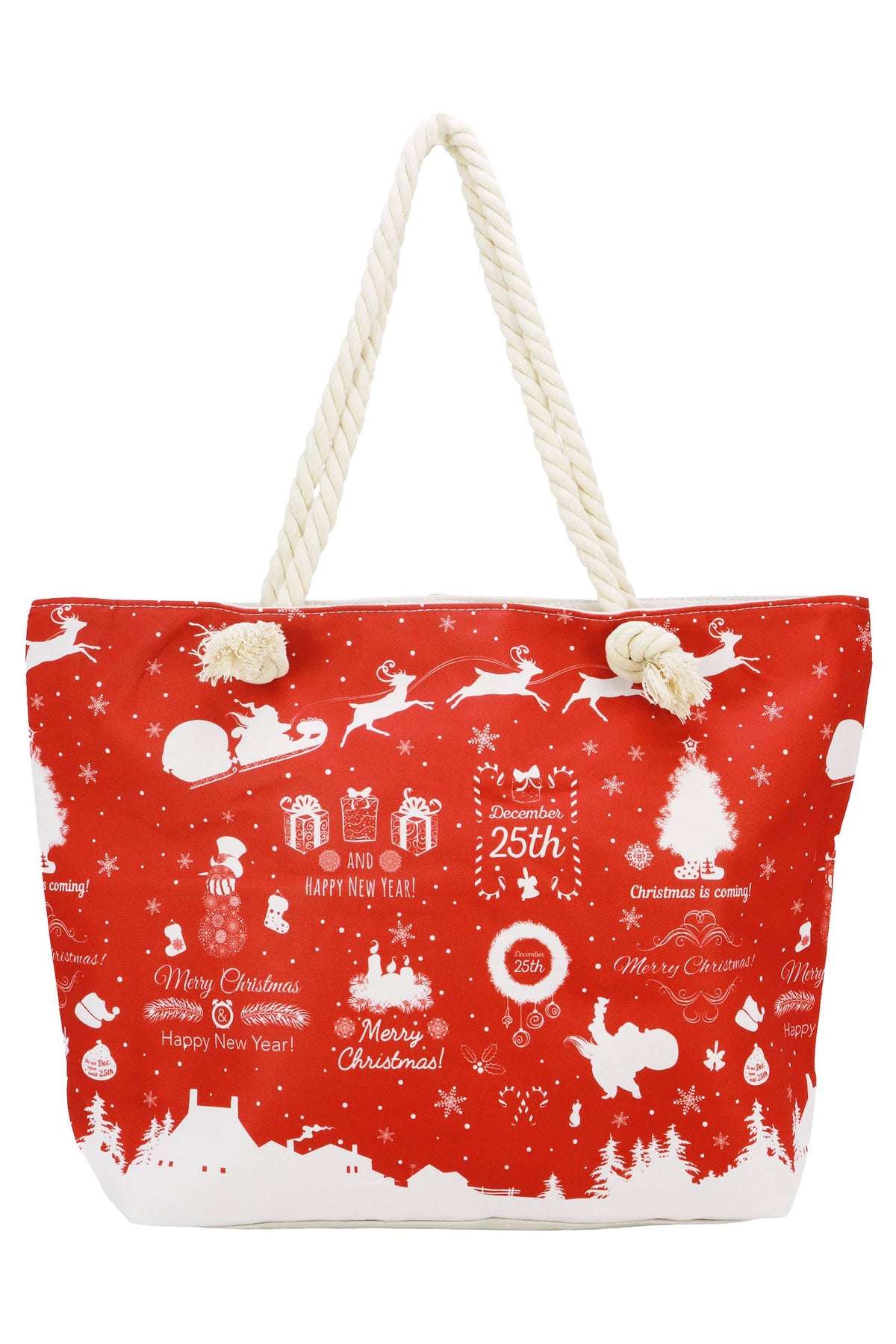 Christmas Winter Village Zipper Canvas Tote Bag