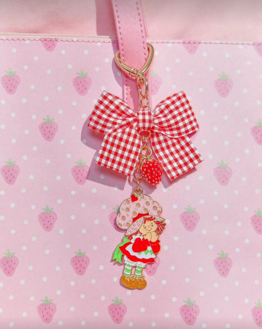 Strawberry Shortcake Plaid Bowknot Bag Charm