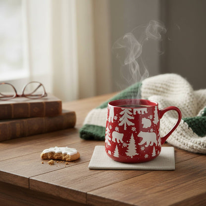 15.5 oz CERAMIC MUG BEARS & TREES ENGRAVED
