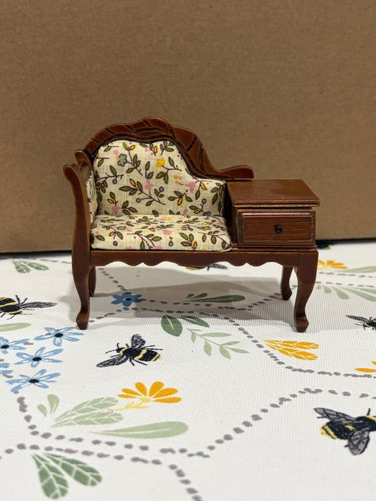 1:12 Scale Miniature Antique Floral Telephone Bench