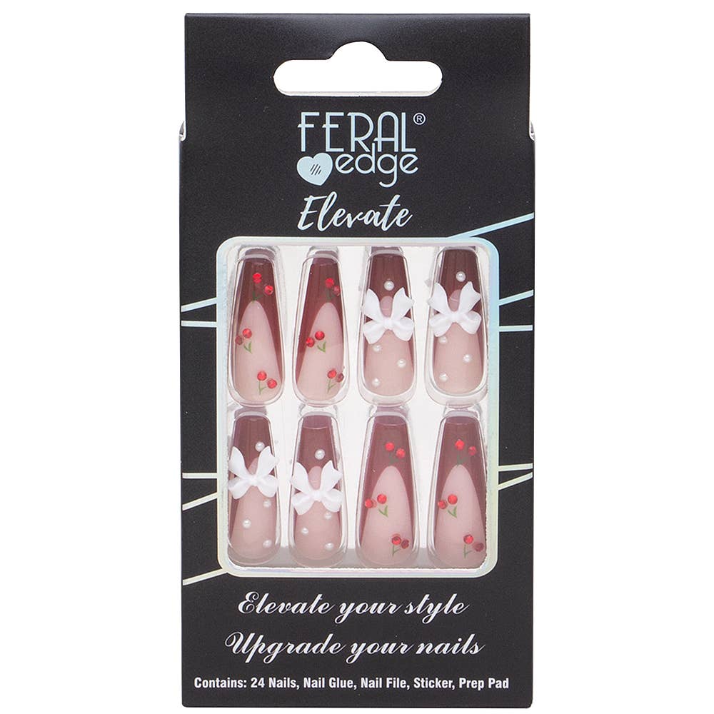 Cute Cherry & White Bow Press-On Nails
