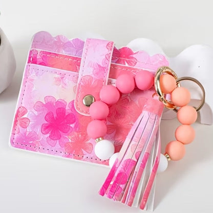 Beaded card wristlet wallet