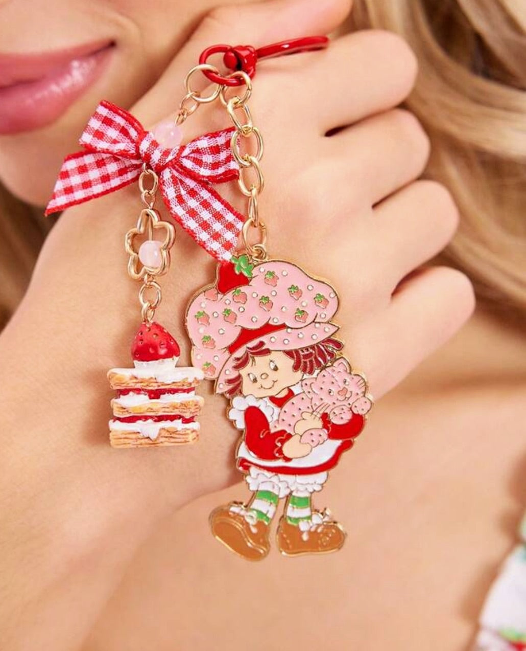 Strawberry Shortcake Bag Charm with Slice of Cake 🍓