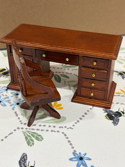 🤎 1:12 Scale Miniature Antique Wooden Desk & Chair Set