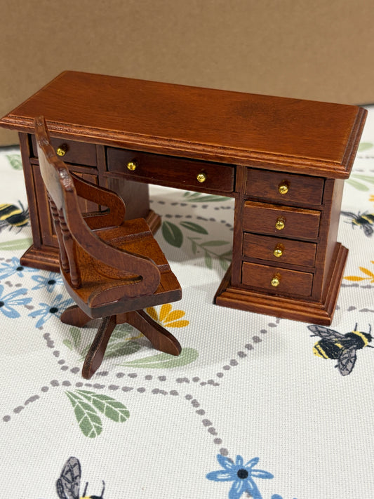 🤎 1:12 Scale Miniature Antique Wooden Desk & Chair Set