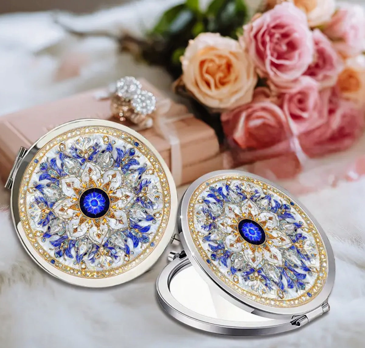 Elegant Blue Floral and Gemstone