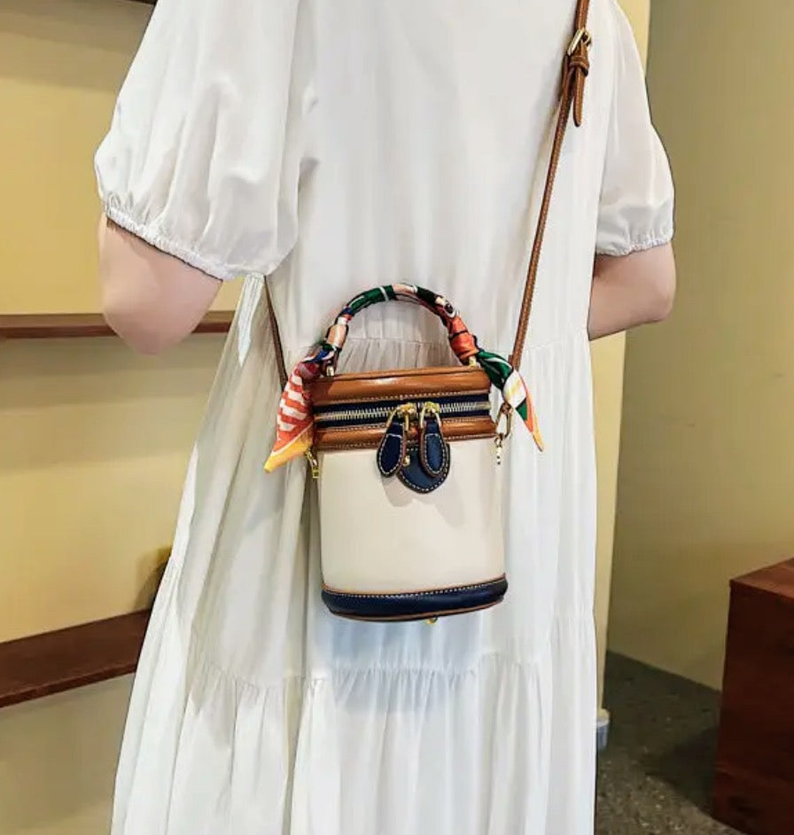 Adorable Cylinder Bucket Handbag with Scarf