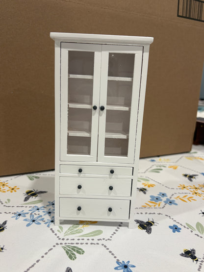 1:12 Scale Miniature White Glass-Door Pantry Cabinet