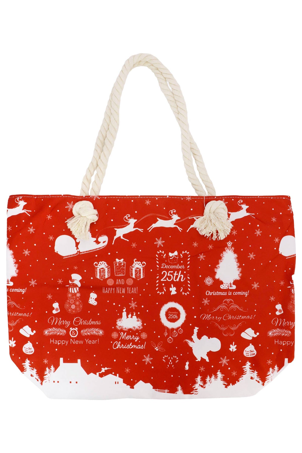 Christmas Winter Village Zipper Canvas Tote Bag