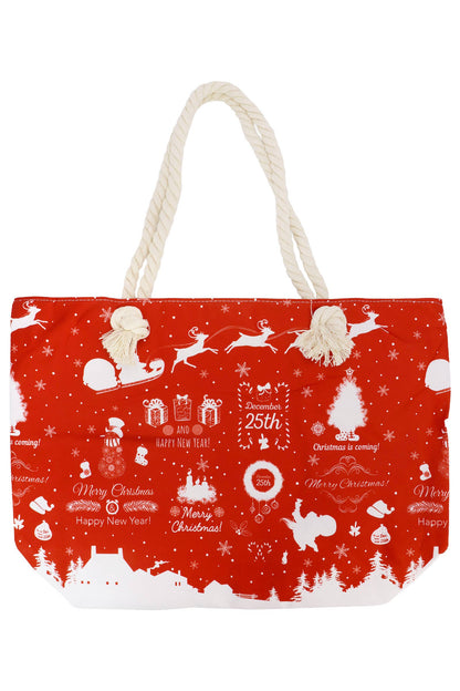 Christmas Winter Village Zipper Canvas Tote Bag