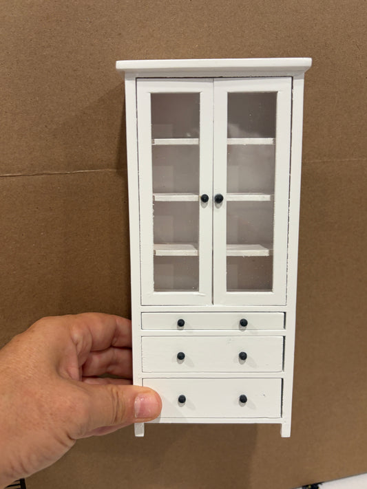 1:12 Scale Miniature White Glass-Door Pantry Cabinet