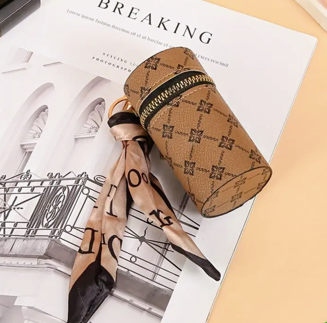 Vintage Synthetic Leather Keychain - Lipstick Holder