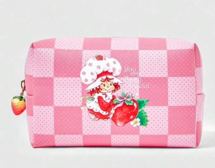 Strawberry Shortcake Pink Plaid Makeup Bag