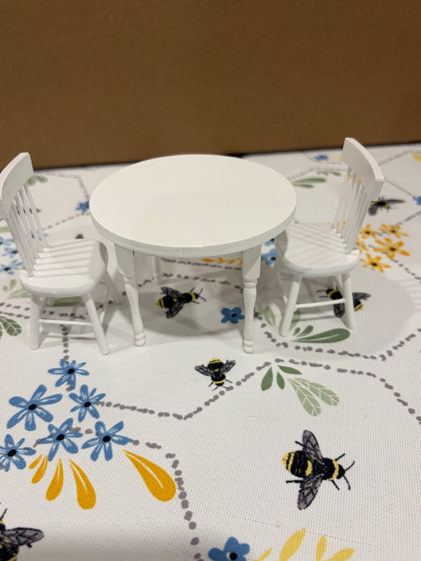 1:12 Scale Miniature White Round Dining Table & 2 Chairs Set