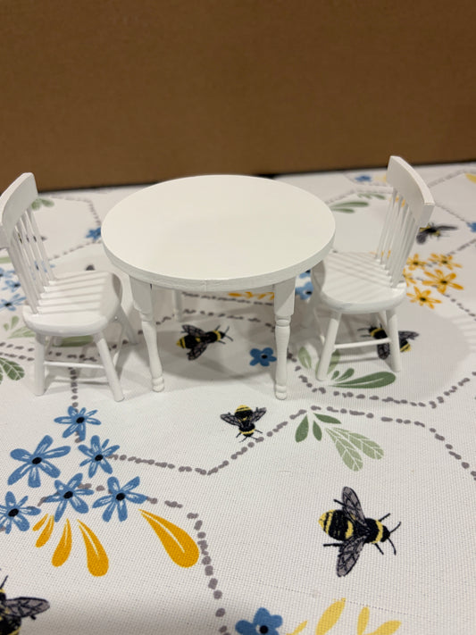 1:12 Scale Miniature White Round Dining Table & 2 Chairs Set