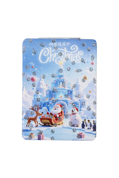 Blue Christmas Wonderland Glitter Compact Mirror