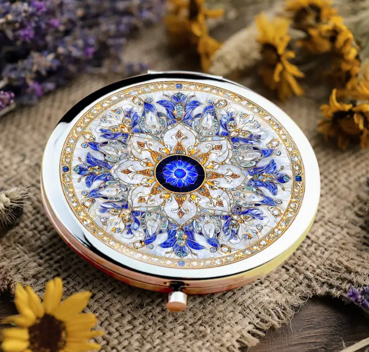 Elegant Blue Floral and Gemstone