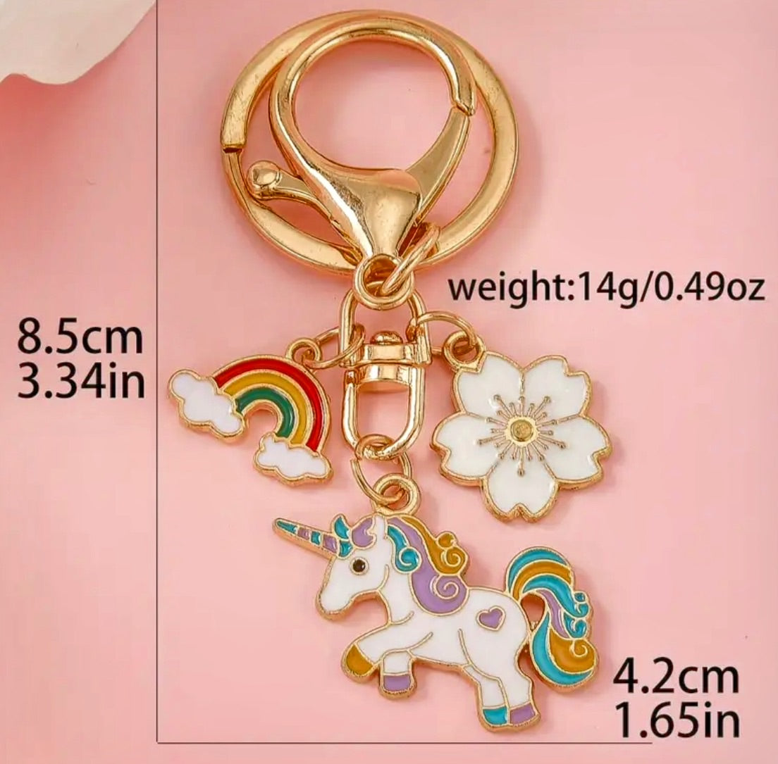 Funky Rainbow Unicorn Keychain – Colorful Pony & Cherry Blossom Bag Charm