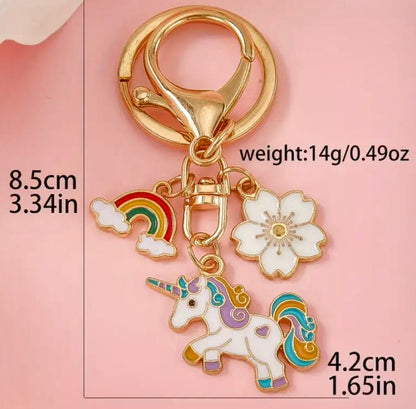 Funky Rainbow Unicorn Keychain – Colorful Pony & Cherry Blossom Bag Charm